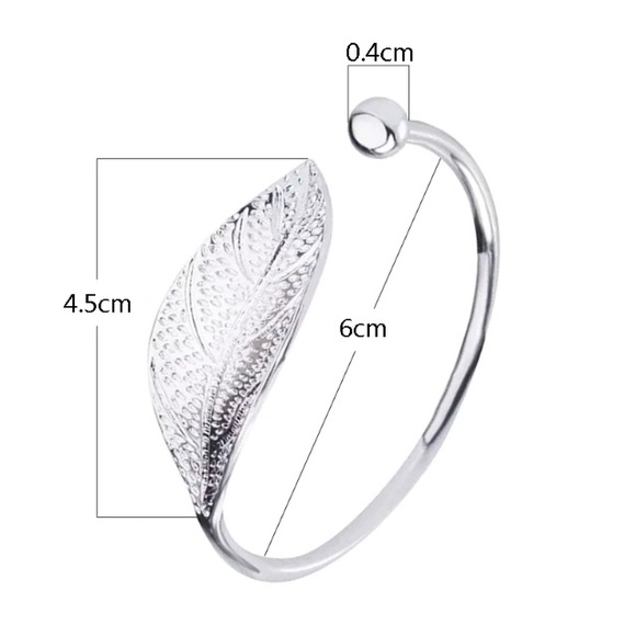 NEW!💙💎STUNNING🍃LEAF🍃OPEN CUFF💎💙SILVER PLATED - Picture 4 of 8